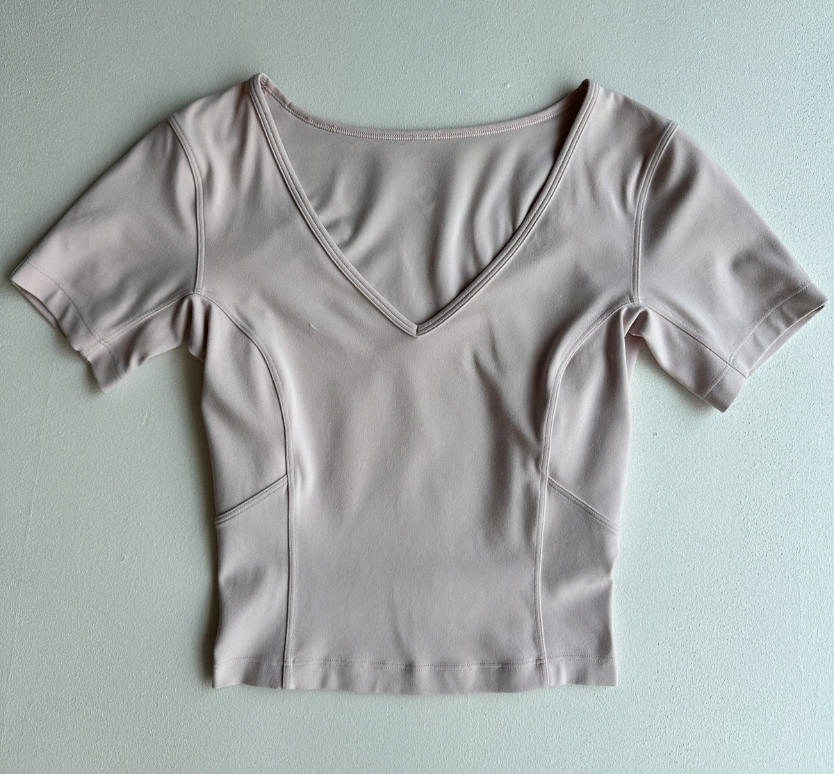 Nulu Cropped Yoga Short Sleeve Shirt in Pink Mist — preloved Lululemon