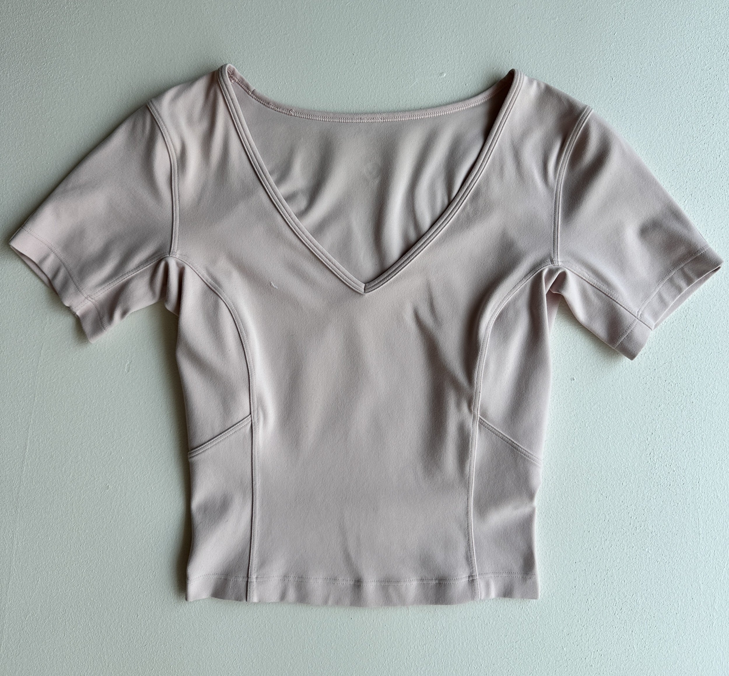 Nulu Cropped Yoga Short Sleeve Shirt in Pink Mist — preloved Lululemon